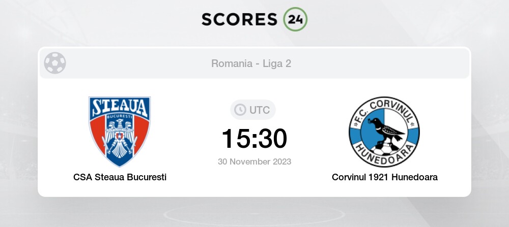 Prediction CSA Steaua Bucureşti vs Corvinul Hunedoara: 30/11/2023 - Romania  - Liga II