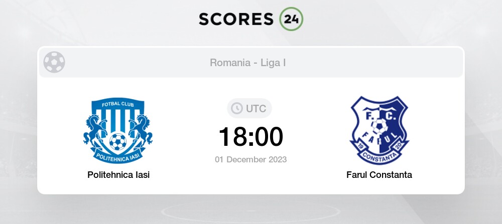 Politehnica Iasi vs Farul Constanta 1/12/2023 18:00 Football Events & Result