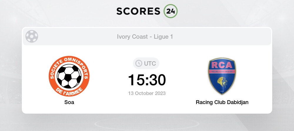 Axscore  SOA 0:1 Racing d'Abidjan livestream, H2H and lineups 13-10-2023