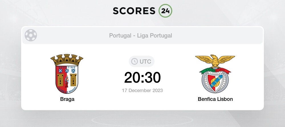 Braga e Benfica ao vivo online 17 dezembro 2023 Transmissão