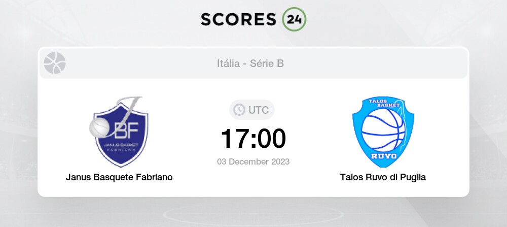 Janus Basquete Fabriano vs Talos Ruvo di Puglia 3/12/2023 17:00 Basquetebol  eventos e resultados