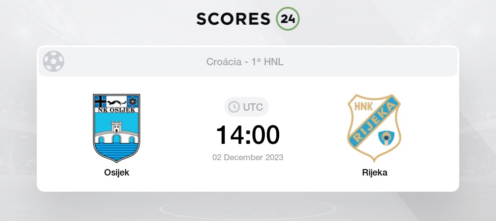 Osijek vs Rijeka 2/12/2023 14:00 Futebol eventos e resultados