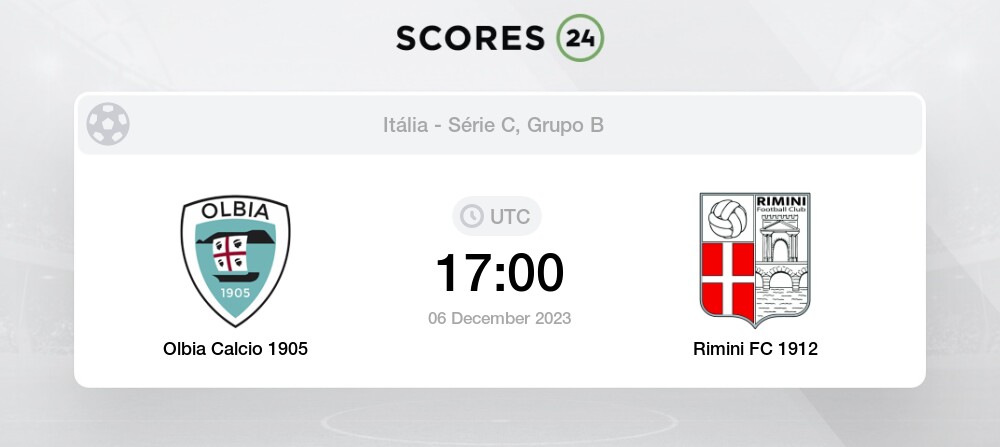 Olbia Calcio 1905 vs Rimini FC 1912 futebol hoje 6/12/2023 17:00