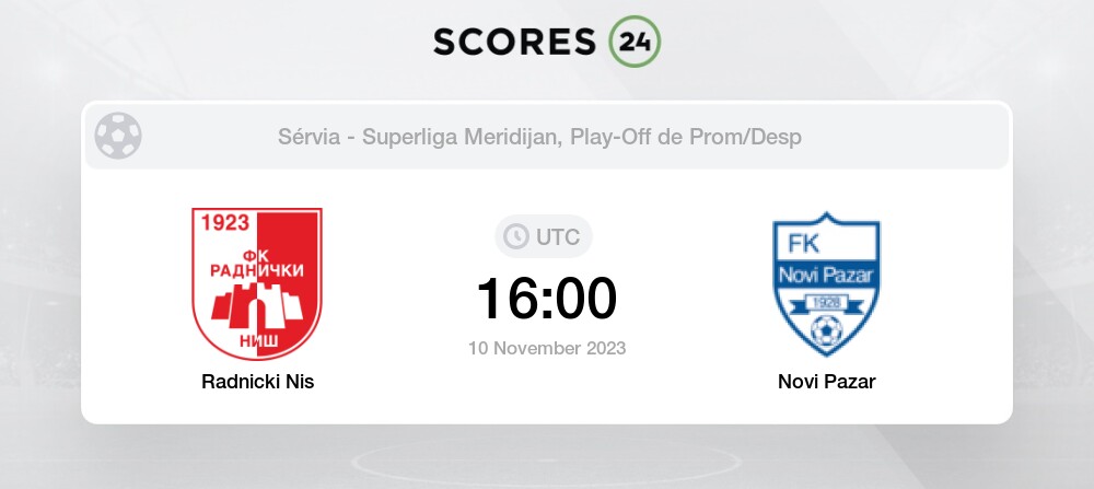 Radnicki Nis vs Novi Pazar Futebol Transmissão ao vivo e resultados  10/11/2023 16:00