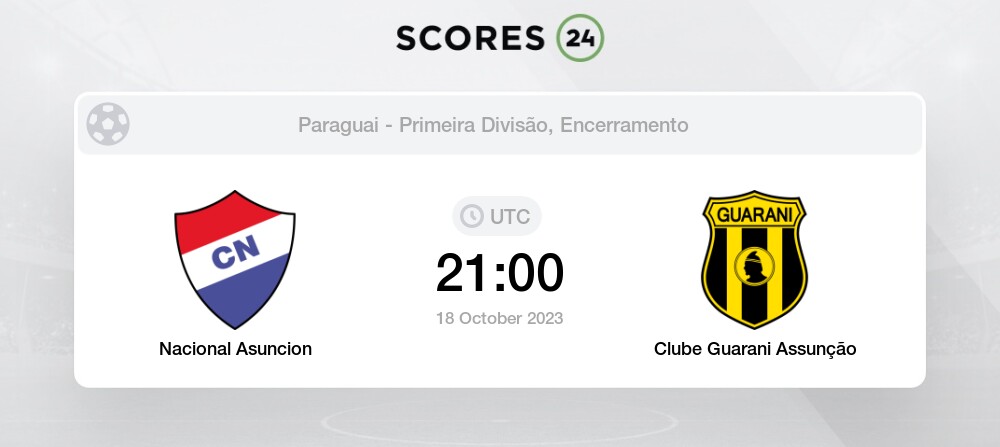 Nacional Asuncion vs Clube Guarani Assunção 18/10/2023 21:00 Futebol  eventos e resultados
