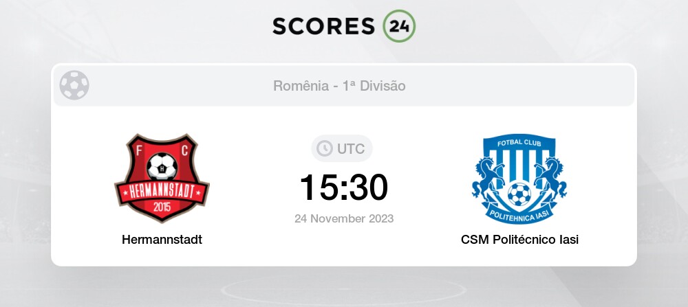 Hermannstadt vs CSM Politécnico Iasi futebol palpites hoje 24/11/2023