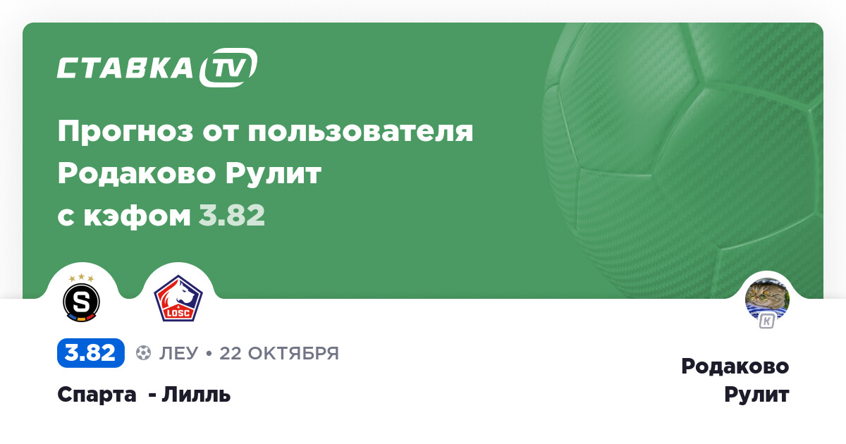 Спарта Прага - Лилль 22 Октября 2020 года: ставка на ...